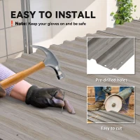 Outsunny Set of 12 Corrugated Steel Roof Sheet Panels - Grey Wood Effect(m-5)