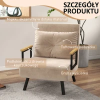 HOMCOM Fotel relaksacyjny, fotel do spania z aksamitu, funkcja leżanki, aksamit, 63 cm x 73 cm x 81 cm, Beżowy(m-6)