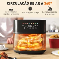HOMCOM Fritadeira sem Óleo 8 L Air Fryer 1700 W com Temperatura Regulável 80-200°C 8 Programas Painel Tátil Temporizador 32,5x41x32 cm Preto(m-4)