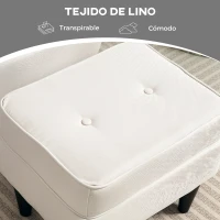 HOMCOM Sillón con Reposapiés Respaldo Alto Capitoné Patas de Madera Almohada Acolchada y Tapizado en Lino Beige(m-7)