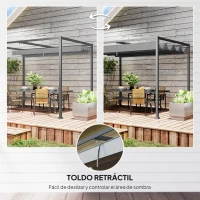 Outsunny Pérgola de Jardín 3x2m Cenador de Techo Retráctil de Poliéster Recubrimiento Resistente para Celebraciones Fiestas Gris(m-4)