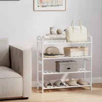 HOMCOM Sapateira de 4 Níveis Estante para Sapatos em Bambu para 12 Pares de Sapatos 67,5x24,7x72 cm Branco(m-7)