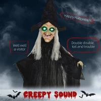 HOMCOM 6ft Outdoor Halloween Decoration Witch, Hanging Witch Prop Life Size with Sound and Motion Activated, Light Up Eyes, Talking Sound, Posable Arms(m-4)