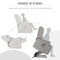 HOMCOM fotel do masażu z funkcją pomocy przy wstawaniu fotel relaksacyjny z funkcją ogrzewania regulowany kąt nachylenia USB pilot plusz krótkowłosy szary 80 x 97 x 104 cm(m-4)