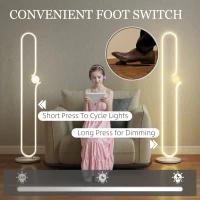 HOMCOM LED Floor Lamp, Dimmable Floor Standing Lamp with Glass Night Light, Foot Switch for Living Room, Bedroom, Office, White(m-6)