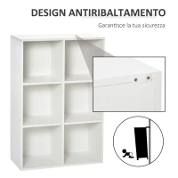 HOMCOM Mobile Libreria Moderno a 6 Cubi in Legno, 65.5x30x97.5 cm, Bianco(m-4)