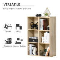 HOMCOM Mobile Libreria Moderno a 6 Cubi in Legno, 65.5x30x97.5 cm, color Rovere(m-6)