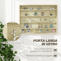 HOMCOM Bacheca Portaoggetti a 5 Ripiani Regolabili in Legno con Ante in Vetro, 80x9.5x60 cm, Color Legno(m-5)