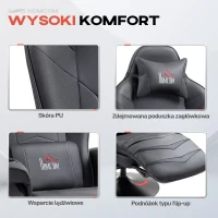 HOMCOM Fotel Gamingowy z Masażem, Regulowane Oparcie, Podnóżek, do 120 kg, Stelaż Stalowy, Sztuczna Skóra, Czarny(m-6)