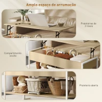 HOMCOM Mesa de Centro Elevatória com Espaço Oculto de Arrumação e Prateleira Aberta 95x40x59 cm Madeira e Branco(m-6)