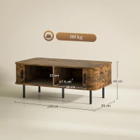 HOMCOM Coffee Table with Storage, Living Room Table with Slatted Tambour Sliding Doors and Foot Pads, Rectangular Coffee Table with Elevated Base for Living Room, Rustic Brown(m-3)