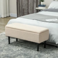 HOMCOM 57L Teddy Fleece Storage Ottoman - Cream(m-2)