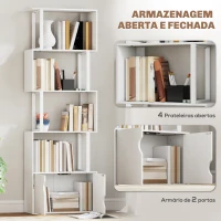HOMCOM Estante de 5 Níveis em Forma de S Estante de Livros com 5 Prateleiras e 2 Portas 60x23,8x179,2 cm Branco(m-4)