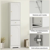 HOMCOM Coluna Casa de Banho com 2 Portas Arqueadas Gaveta e Prateleiras Ajustáveis Armário Alto Casa de Banho 40x29,5x170 cm Branco com Veios(m-7)
