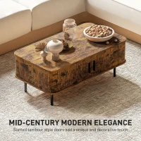 HOMCOM Coffee Table with Storage, Living Room Table with Slatted Tambour Sliding Doors and Foot Pads, Rectangular Coffee Table with Elevated Base for Living Room, Rustic Brown(m-4)