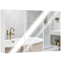 HOMCOM Mobiletto con Specchio da Bagno, Mobiletto da Bagno con 3 Porte Specchiate, Montaggio a Parete, 90 x 15,5 x 60 cm, Truciolato, Bianco(m-1)