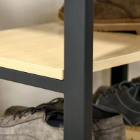 HOMCOM Perchero Metálico Zapatero con 3 Estantes y 4 Ganchos para Colgar Ropas para Pasillo Entrada 60x40x175cm Negro y Natural(m-7)