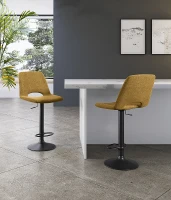 STONES Set 2 scaune de bar  reglabile din țesătură easy-clean galben cu picioare negre 45cm X 52cm H. 88,5/103,5cm(m-1)