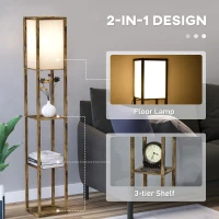 HOMCOM 3-Tier Floor Lamp, Floor Light with Storage Shelf, Reading Standing Lamp with Acrylic Shade for Living Room, Bedroom, Kitchen, Dining Room, Office, Dorm, 160cm, Brown(m-4)