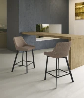 STONES Set 2 scaune de bar din țesătură bej cu picioare metalice negre 50cm X 44cm H. 94cm(m-1)