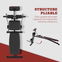 HOMCOM Banc de musculation pliable inclinable, banc réglable pour le développé couché, le curl biceps, la musculation du dos et des abdominaux, avec extenseur des jambes, acier, noir rouge(m-5)