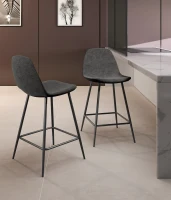 STONES Set 2 scaune de bar din piele ecologică gri vintage cu picioare metalice antracit(m-1)