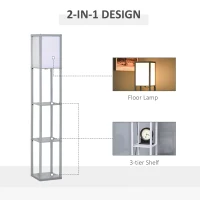 HOMCOM 3-Tier Floor Lamp, Floor Light with Storage Shelf, Reading Standing Lamp with Acrylic Shade for Living Room, Bedroom, Kitchen, Dining Room, Office, Dorm, 160cm, Grey(m-4)