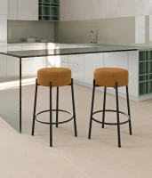 STONES Set 2 scaune de bar din țesătură galben ocru cu picioare metalice negre 41cm X 41cm H. 67cm(m-2)