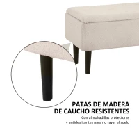 HOMCOM Banco de Pie de Cama Baúl de Almacenaje para Dormitorio con Tapa Abatible y Patas de Madera 95x38x45 cm Crema(m-5)