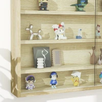 HOMCOM Estante Expositor a 5 Estantes Ajustables en Aglomerado con Puertas de Vidrio, 80x9.5x60 cm, Madera Natural(m-4)