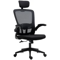 Vinsetto Silla de Oficina de Malla Silla Escritorio Giratoria con Altura Ajustable Reposabrazos Plegable Reposacabezas y Soporte Lumbar Regulables 65x64x114-122 cm Negro(m-10)