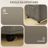 HOMCOM Cassettiera Portadocumenti a 4 Ruote con Ripiano Aperto e Cassetti, in Legno e Metallo, 40x35x60 cm, Grigio(m-6)