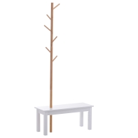 HOMCOM Perchero de Pie con Banco Colgador Tipo Árbol Moderno 6 Ganchos para Colgar Ropa Bolsa Pasillo Entrada Bambú y MDF 80x30x180cm