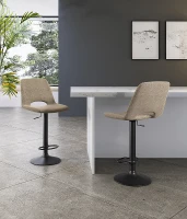STONES Set 2 scaune de bar  reglabile din țesătură easy-clean bej cu picioare negre 45cm X 52cm H. 88,5/103,5cm(m-1)