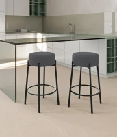 STONES Set 2 scaune de bar  din țesătură gri închis cu picioare metalice negre 41cm X 41cm H. 67cm(m-2)