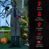 HOMCOM 5.5ft Life Size Halloween Animatronic Standing Chainsaw Killer, with Light Up Eyes, Sound Activated Moving Body, Scary Halloween Decorations, Battery Operated, Indoor Party Props(m-7)