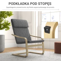 HOMCOM Fotel relaksacyjny z podłokietnikami, pokryty lnem, z drewnianym stelażem, kolor szary(m-6)