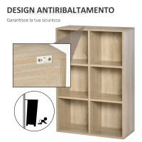 HOMCOM Mobile Libreria Moderno a 6 Cubi in Legno, 65.5x30x97.5 cm, color Rovere(m-4)