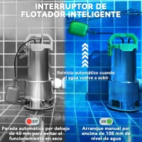 Outsunny Bomba Sumergible de 1100 W para Aguas Sucias con Caudal de 18.000 l/h y Control Automático Mediante Flotador(m-6)