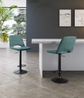 STONES Set 2 scaune de bar reglabile din țesătură easy-clean aquamarin cu picioare negre 45cm X 52cm H. 88,5/103,5cm(m-1)