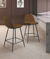 STONES Set 2 scaune de bar din piele ecologică maro cu picioare metalice antracit(m-1)