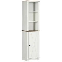 kleankin Armario Alto de Baño Mueble Columna de Baño con 3 Compartimientos Puerta y Estante Ajustable 39,5x30x160 cm Blanco(m-1)