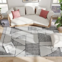 HOMCOM Rutschfester Moderner Teppich mit Geometrischen Linien, aus 100% Polyester, Multicolor, 230x160x0,7 cm(m-1)