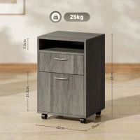 HOMCOM Cassettiera Portadocumenti a 4 Ruote con Ripiano Aperto e Cassetti, in Legno e Metallo, 40x35x60 cm, Grigio(m-3)