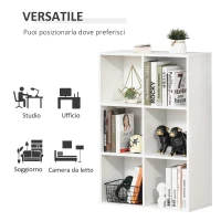 HOMCOM Mobile Libreria Moderno a 6 Cubi in Legno, 65.5x30x97.5 cm, Bianco(m-6)