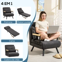 HOMCOM Poltrona Convertível em Cama Poltrona 3 em 1 Convertível em Cama com Encosto Ajustável em 5 Níveis 63x73x81 cm Cinza(m-4)