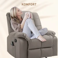 HOMCOM fotel do masażu fotel telewizyjny fotel z funkcją masażu sztuczna skóra drewno metal pianka kolor szary 94 x 99 x 99 cm(m-6)