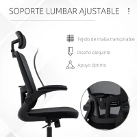 Vinsetto Silla de Oficina de Malla Silla Escritorio Giratoria con Altura Ajustable Reposabrazos Plegable Reposacabezas y Soporte Lumbar Regulables 65x64x114-122 cm Negro(m-7)
