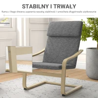 HOMCOM Fotel relaksacyjny z podłokietnikami, pokryty lnem, z drewnianym stelażem, kolor szary(m-5)