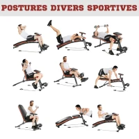 HOMCOM Banc de musculation pliable inclinable, banc réglable pour le développé couché, le curl biceps, la musculation du dos et des abdominaux, avec extenseur des jambes, acier, noir rouge(m-4)